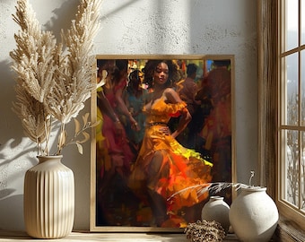 Black Woman Dancing Afro Wall Art | African American Canvas Print
