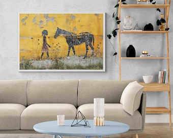 Banksy Style Art Print, Girl and Horse Canvas, Modern Abstract Wall Decor