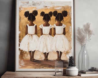 Sisters Black Girl Wall Art | African American Melanin Children Canvas Print