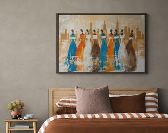 African American Art, Colorful Silhouette Framed Canvas, Tribal Home Decor