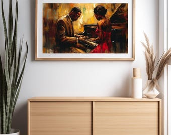Abstract Jazz Music Canvas Print, Piano Art, African American Theme