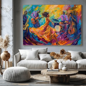 Abstract Jazz Band Canvas Print, Vibrant Music Wall Art