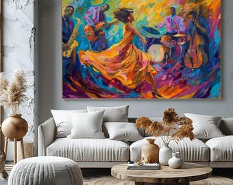 Abstract Jazz Band Canvas Print, Vibrant Music Wall Art