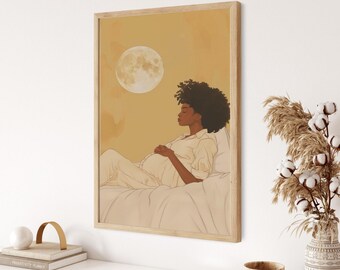 Black Mother at Sunrise Wall Art | African American Boho Canvas Print