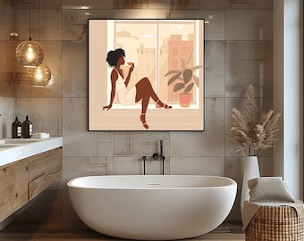 Black Woman Art Print, Relaxing with Wine, Melanin Wall Art