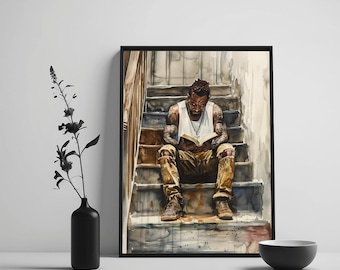 Black Man Reading Wall Art | African American Harlem Renaissance Canvas