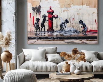 Banksy Inspired Children Canvas Art, Summer Day Street Art