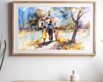 Gullah Geechee Art Print, Family Walking to Church, Lowcountry Watercolor
