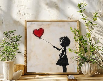Banksy Inspired Black Girl with Heart Balloon, Canvas Print