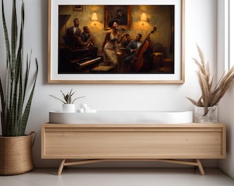 Black Jazz Music Canvas Print, African American Club Art