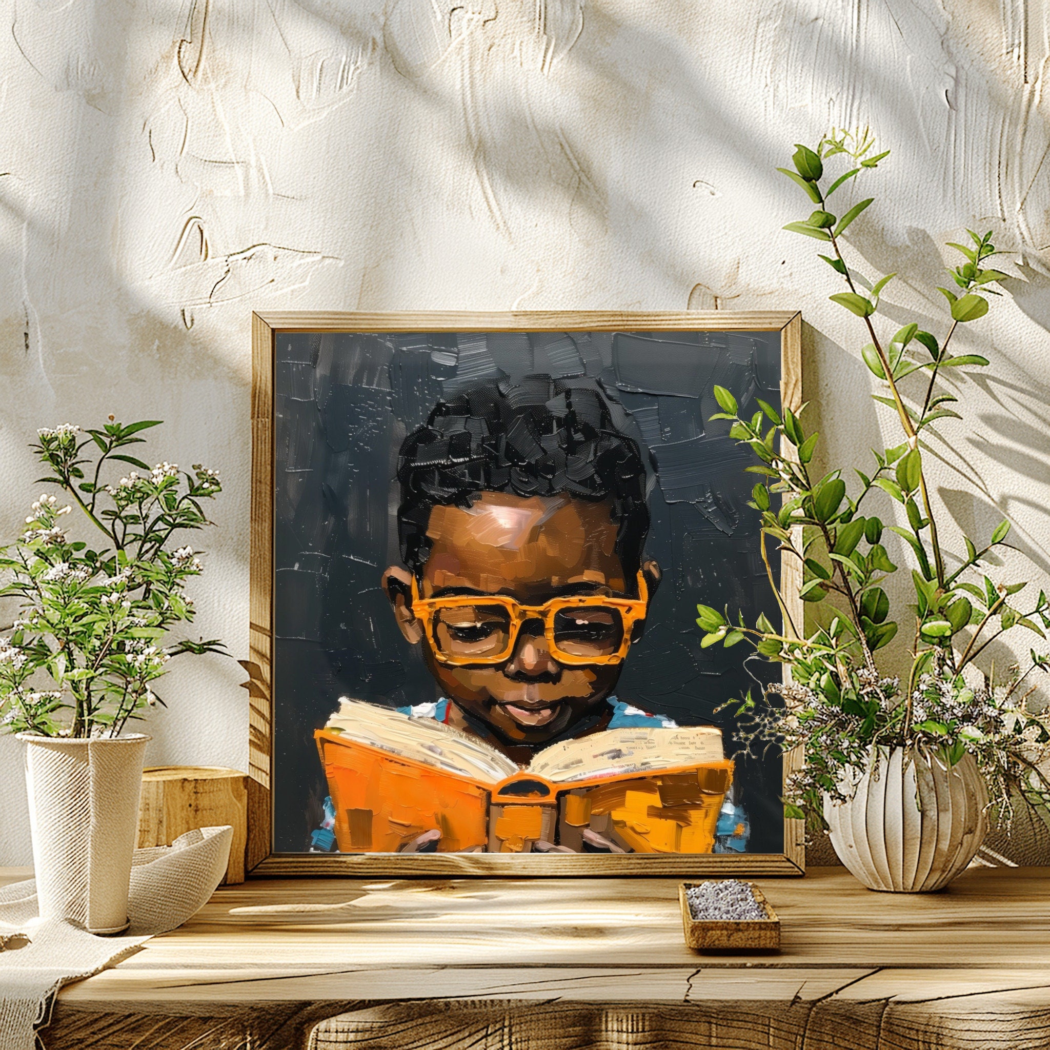 Black Boy Reading Art, Black Boy Nursery, Black Boy Artwork, Black