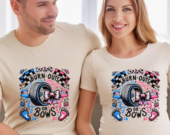 Gender Reveal,&quot;Burnouts or Bows&quot; Graphic Shirts|Crew Neck Sweater|Hoodies. Team Boy. Team Girl. Baby Shower Shirts.