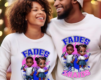 Fades or Braids Gender Reveal Graphic Shirts|Crew Neck Sweater|Hoodies. Team Boy. Team Girl. African American Baby Shower Shirts. Maternity.