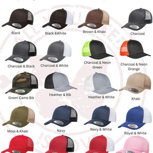 Yupoong 6606 RETRO Trucker Cap Color Guide (Chart). 6606 Retro Hat Features. Hat Color Choices.