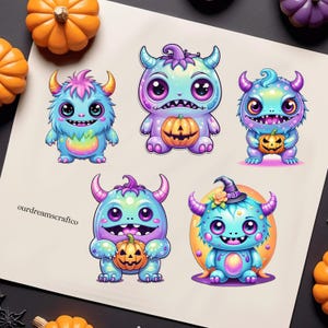 Niedliche Monster Clipart | 20 entzückende Halloween PNGs | Digitaler Download für DIY Handwerk, Einladungen, Party Dekor, und Print-on-Demand Projekte