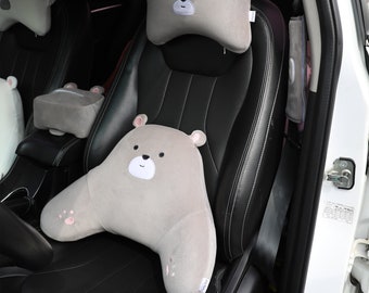 Cute Plush Bear Car Pillow: Memory Foam Neck & Back Support