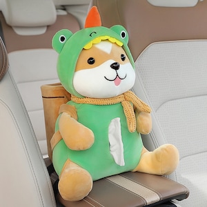 Creative Cute 2 in 1 Car Tissue boxes with Cartoon Paper Tower Holder and Trash Can - Dual- Purpose Car Storage