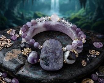 Amethyst Dragon Carved Crystal Bracelet  | Pisces Aquarius Virgo | Crown Third Eye Chakra
