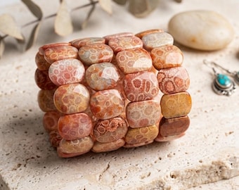 Coral Jade Bracelet | Natural Fossil Coral Gemstone | Healing Crystal
