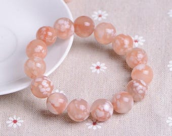 Pulsera de ágata natural con forma de flor de cerezo, piedra preciosa de cristal.