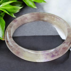 Natural Lepidolite Crystal Bangle – 60mm Inner Diameter | Polished Stone Bracelet for Stress Relief & Calming | One of a Kind Crystal Gift