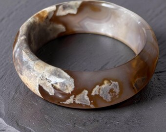 Brown Agate Bangle Bracelet: Natural Translucent Gemstone Jewelry