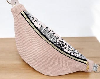 Corduroy Pink Belt Bag for Women or Kids, Floral Pattern, Multiple Sizes Available