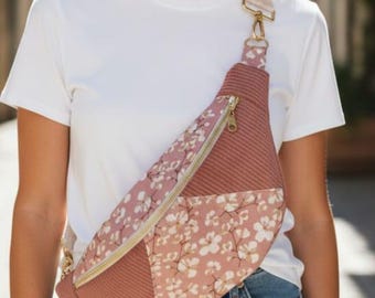 Women's velvet fanny pack in dusty rose – Floral