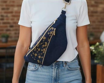 Women's blue corduroy fanny pack