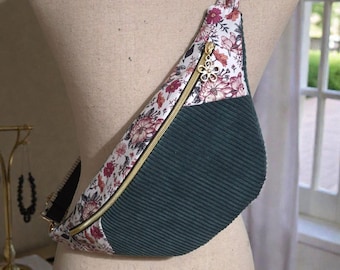 Floral belt bag in khaki corduroy