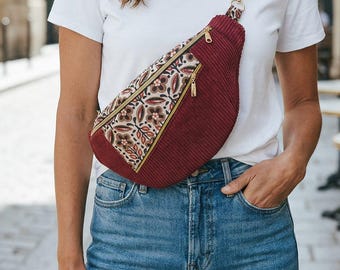 Women's XL burgundy corduroy fanny pack