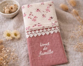 Family record book cover – pink velvet & customizable lace