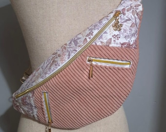 Light pink corduroy belt bag with two front pockets
