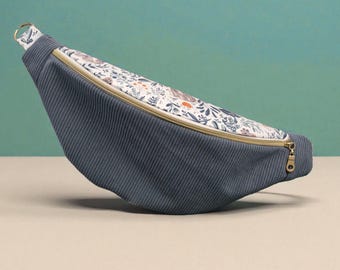 Blue and floral corduroy fanny pack for women or children