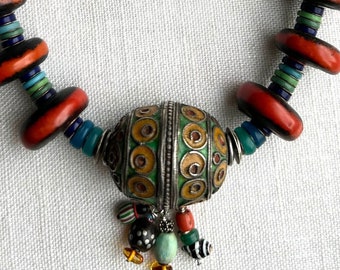 Moroccan chic, Berber tribal vibe, vintage enamel on silver, rich colors