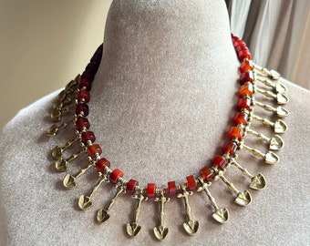 A Mythic Life necklace, contemporary chic inspired by antiquity, carnelian brass