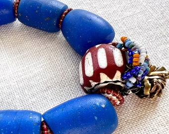 For bead lovers only, hunky antique chevron and deep cerulean blue beads