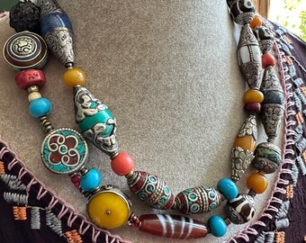 High Plateau Himalayan Nomad  bead collection necklace, eclectic