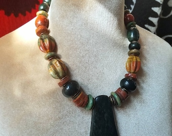 Pre Columbian style necklace large rustic beads classic Mayan