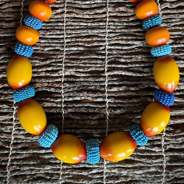 Blue Sky necklace global tribal beads lush color and texture