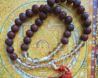 Antique carved wood and collectible prayer beads Peking glass beads classic old China rare