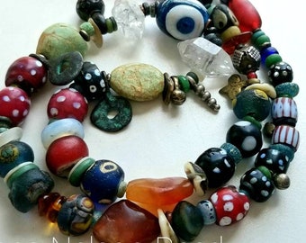 Global Nomad’s good fortune and health necklace, ancient antique and early vintage beads collection