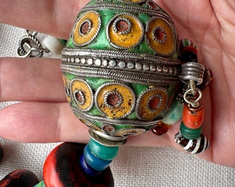 Moroccan chic, Berber tribal vibe, vintage enamel on silver, rich colors