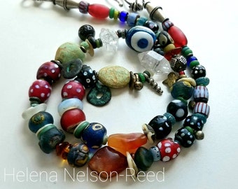 Global Nomad Evil eye protection necklace, ancient antique and early vintage beads collection