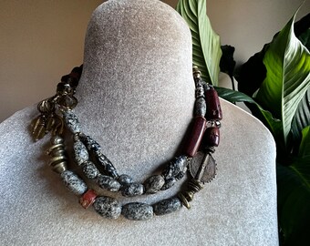 Art to wear antique and vintage Mali stone beaded necklace