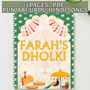 Mehndi Dholki Songs Lyrics Booklet Customizable Template, Printable Desi Wedding Mayoun Book PDF Punjabi Pakistani Indian Bollywood Songs