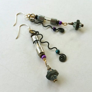 Found Object Earrings, Assemblage Earrings, One of a Kind Earrings, Handmade Jewelry