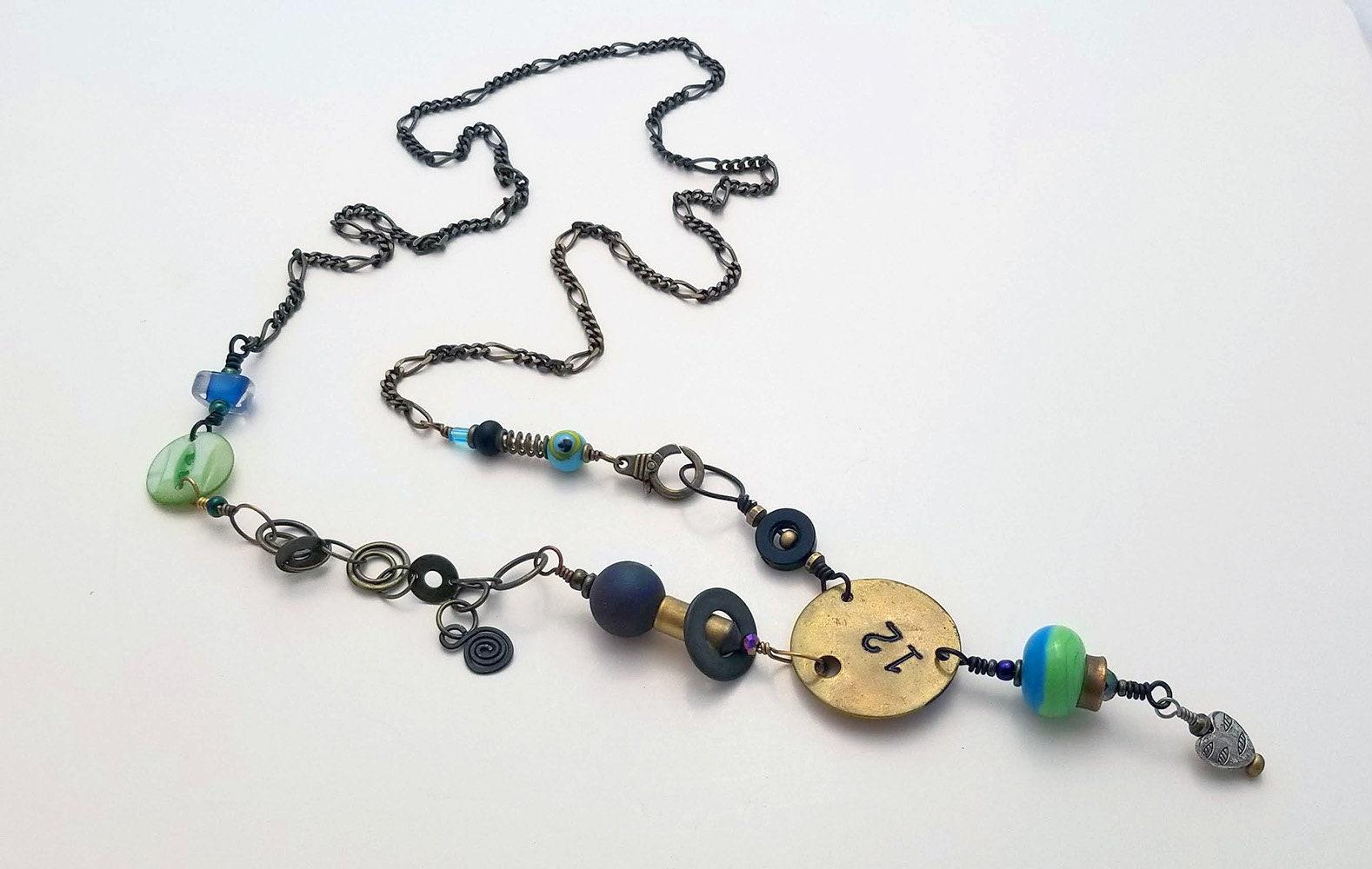 Brass Tag Necklace, Steampunk Necklace, Found Object Necklace 