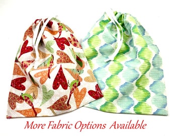 Two Fabric Gift Bags-Set of Reusable Gift Bags-Favor Bags-Drawstring Bag-Gift Wrap-Storage Bags-Favors-Shower Gift Bags