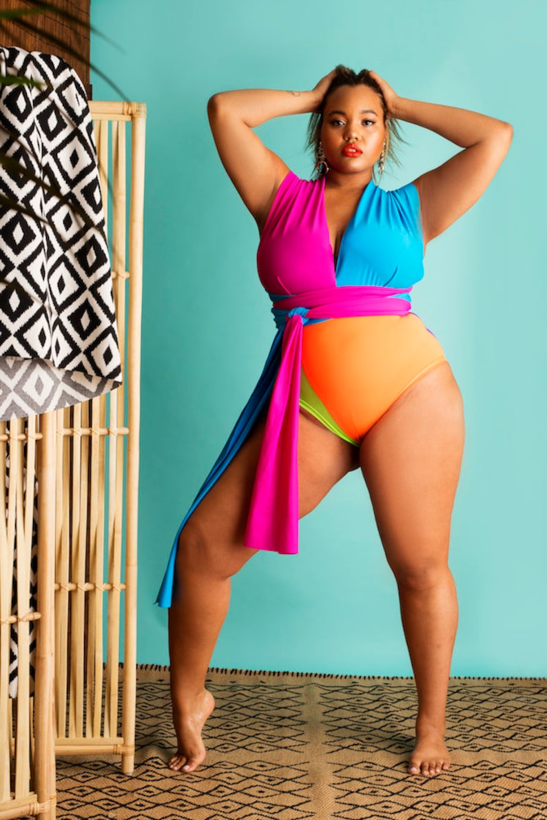 Bright Delight Convertible Swimsuit S M L 1X 2X 3X/ Wrap Swimsuit/ Plus Sizes image 2